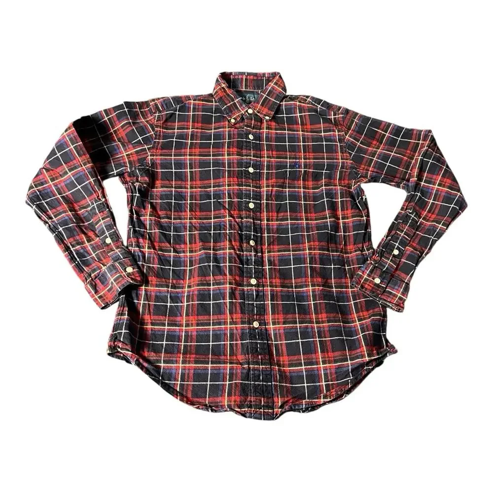 Polo Ralph Lauren Oxford Button Front Long Sleeve Shirt Mens Plaid Sz S Red Blue